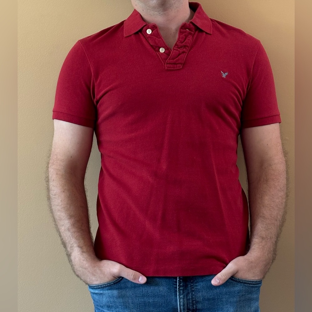 American Eagle Outfitters Deep Red Polo Shirt